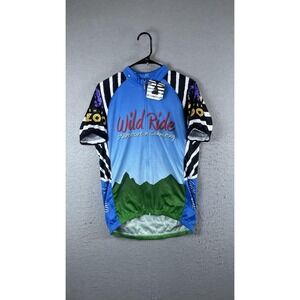 ShaverSport Denver Zoo Wild Ride Cycling Jersey Mens Medium Blue Full Zip Shirt